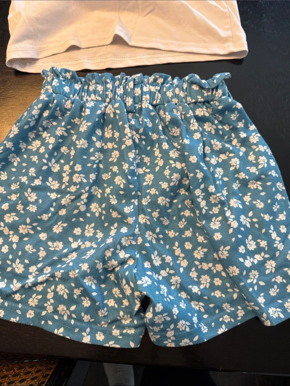 Girls Blue Floral Shorts and Cream Top Pajama Set